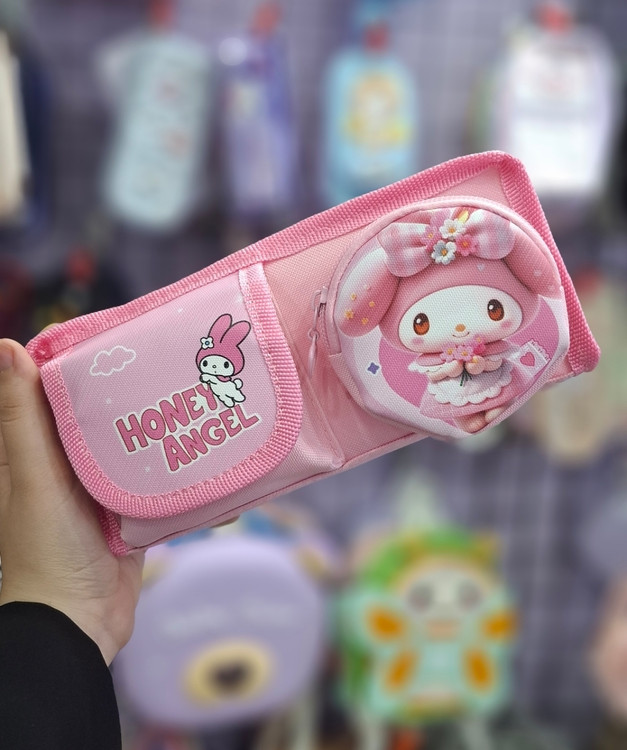 جامدادی دو کاره فانتزی مدل کرومی با مینی کیف جداشونده مخصوص لوازم تحریر شکوفه گیلاس🎒✨