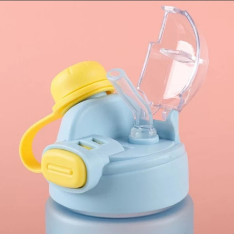 قمقمه نی دار فانتزی مدل دو سر نوش مخصوص مدرسه و مهدکودک با بدنه مقاوم و ضد نشت شکوفه گیلاس🥤🐼