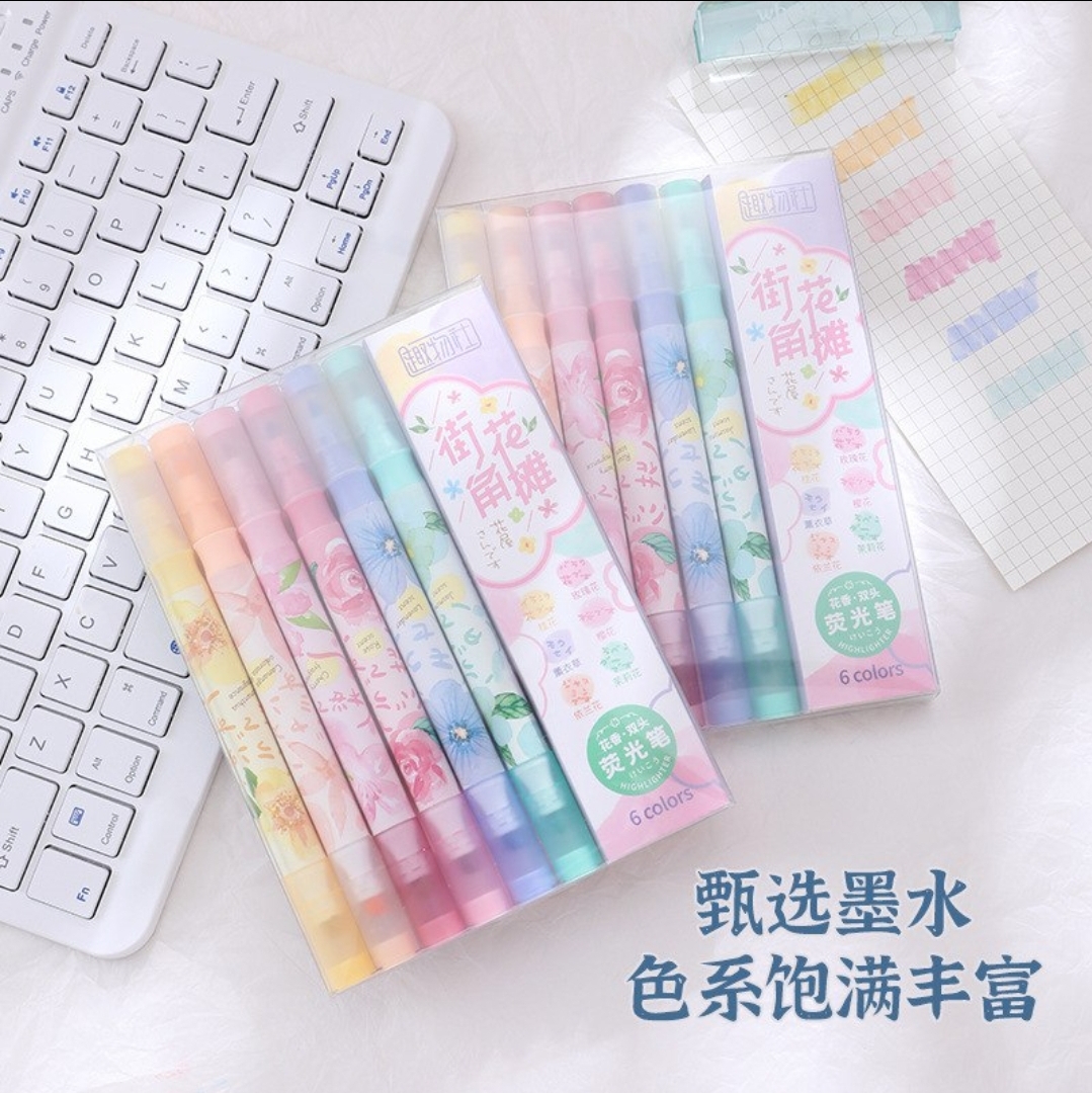 هایلایتر فانتزی دو سر طرح میوه ای معطر رنگ های درخشان و پاستلی وارداتی با کیفیت عالی شکوفه گیلاس پینترستی کیوت معطر میوه ای🍎🍓🍇