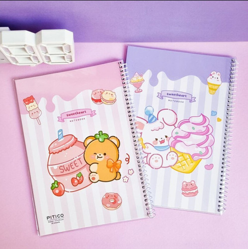 دفتر فانتزی خط دار 40 برگ مجلد طرح summer برند Pitico رنگ های زرد فیروزه ای سبز آبی بنفش پاستلی کیوت پینترستی تابستانی شکوفه گیلاس