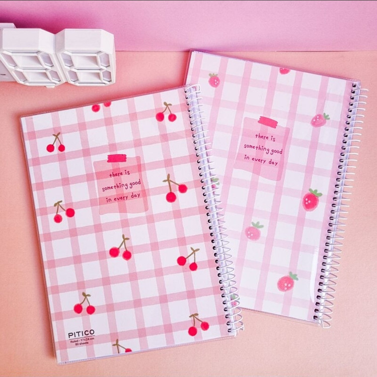 دفتر فانتزی خط دار 80 برگ مجلد طرح pastel برند Pitico طرح های ستاره بلوبری توت فرنگی شکلات پرتقال ابر گیلاس پاستلی کیوت پینترستی