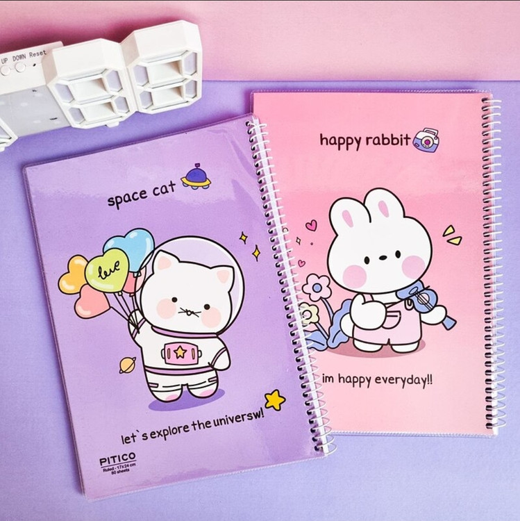 دفتر فانتزی خط دار 80 برگ مجلد طرح cute برند Pitico رنگ های بنفش سبز فیروزه ای زرد صورتی آبی کرمی پاستلی کیوت پینترستی