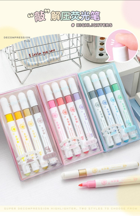 هایلایتر فانتزی 4 عددی طرح غلطکی رنگ صورتی آبی زرد پاستلی وارداتی با کیفیت عالی