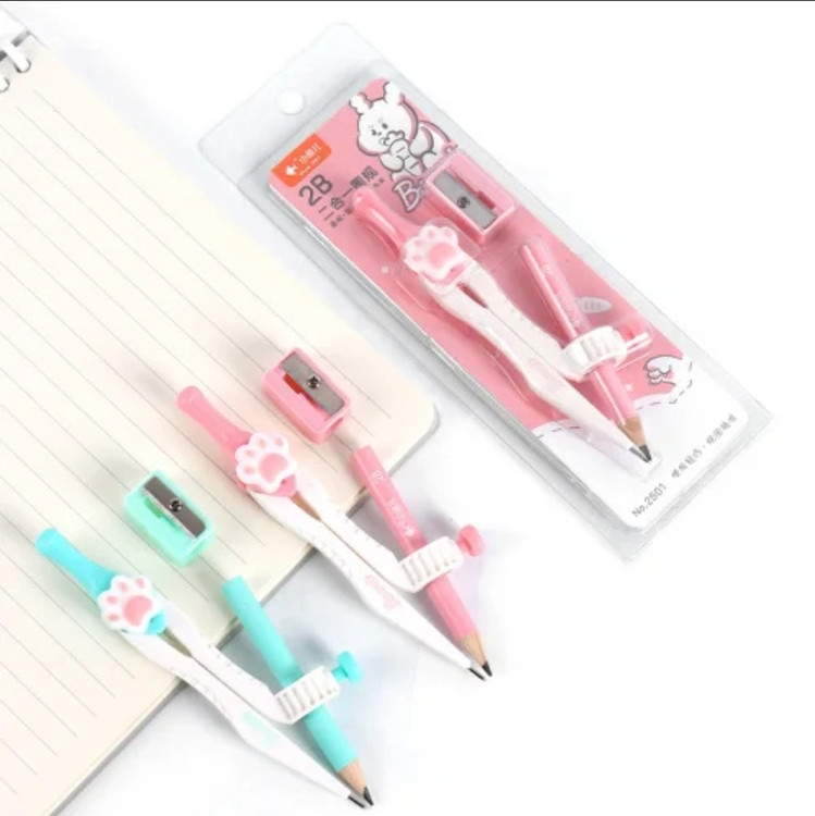 پرگار و تراش فانتزی طرح پنجه گربه صورتی سفید مشکی لوازم تحریر فانتزی دخترانه