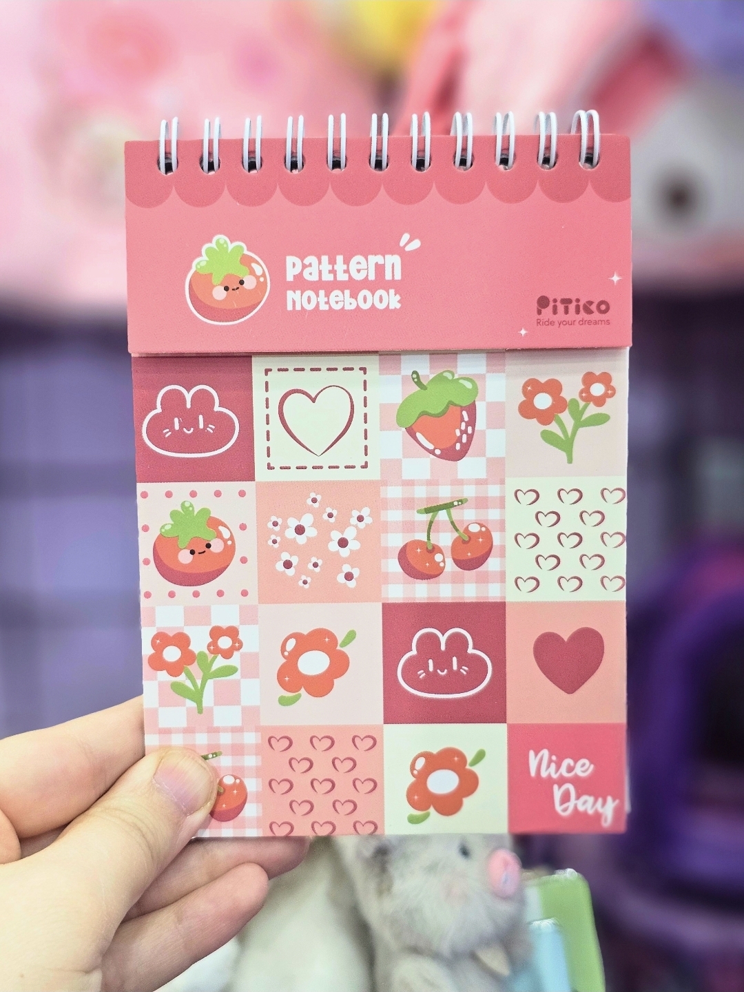 دفترچه فانتزی برند Pitico طرح گیلاس و رابیت رنگ نارنجی سبز صورتی بنفش زرد کیوت و باکیفیت