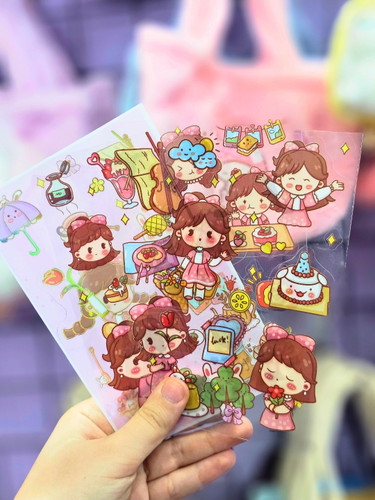 پک ۳ تایی استیکر و برچسب فانتزی طرح دختران کیوت اورجینال وارداتی رنگ صورتی آبی بنفش سبز