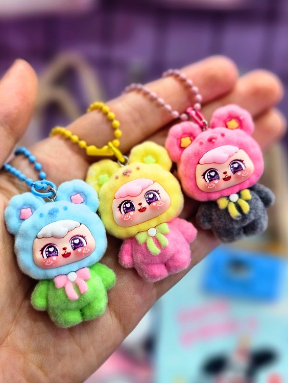 جاکلیدی اسکول پاندا School Panda فانتزی آویز کیف صورتی زرد سفید سبز