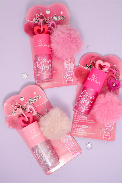 لیپ گلاس فانتزی شایندار با آویز پوم پوم نرم رنگهای متنوع وارداتی کیوت